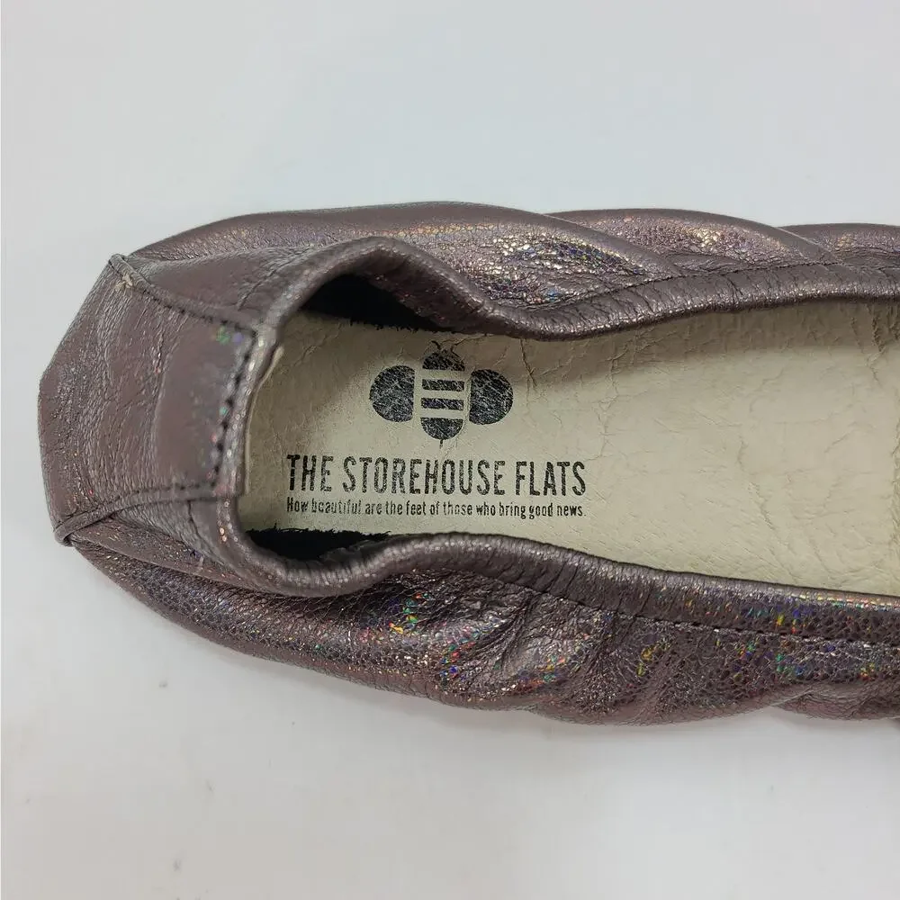 Storehouse Flats 8 Soft Leather Slip On Shoes Foldable Geaux Gunmetal Rainbow